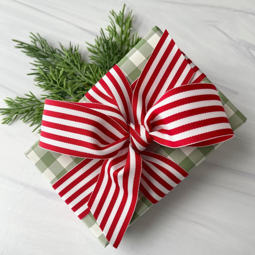 "Red Stripe 1.5" x 15 ft Holiday Ribbon" - Holiday Ribbons and Bows in red by Honey Silks Co