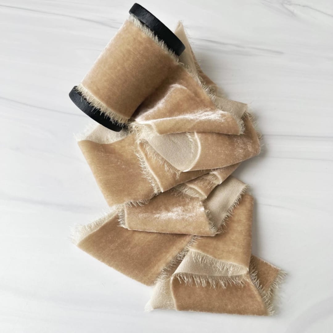 "2" Silk Velvet Ribbon - Husk" - Holiday Ribbons and Bows in natural by Honey Silks Co