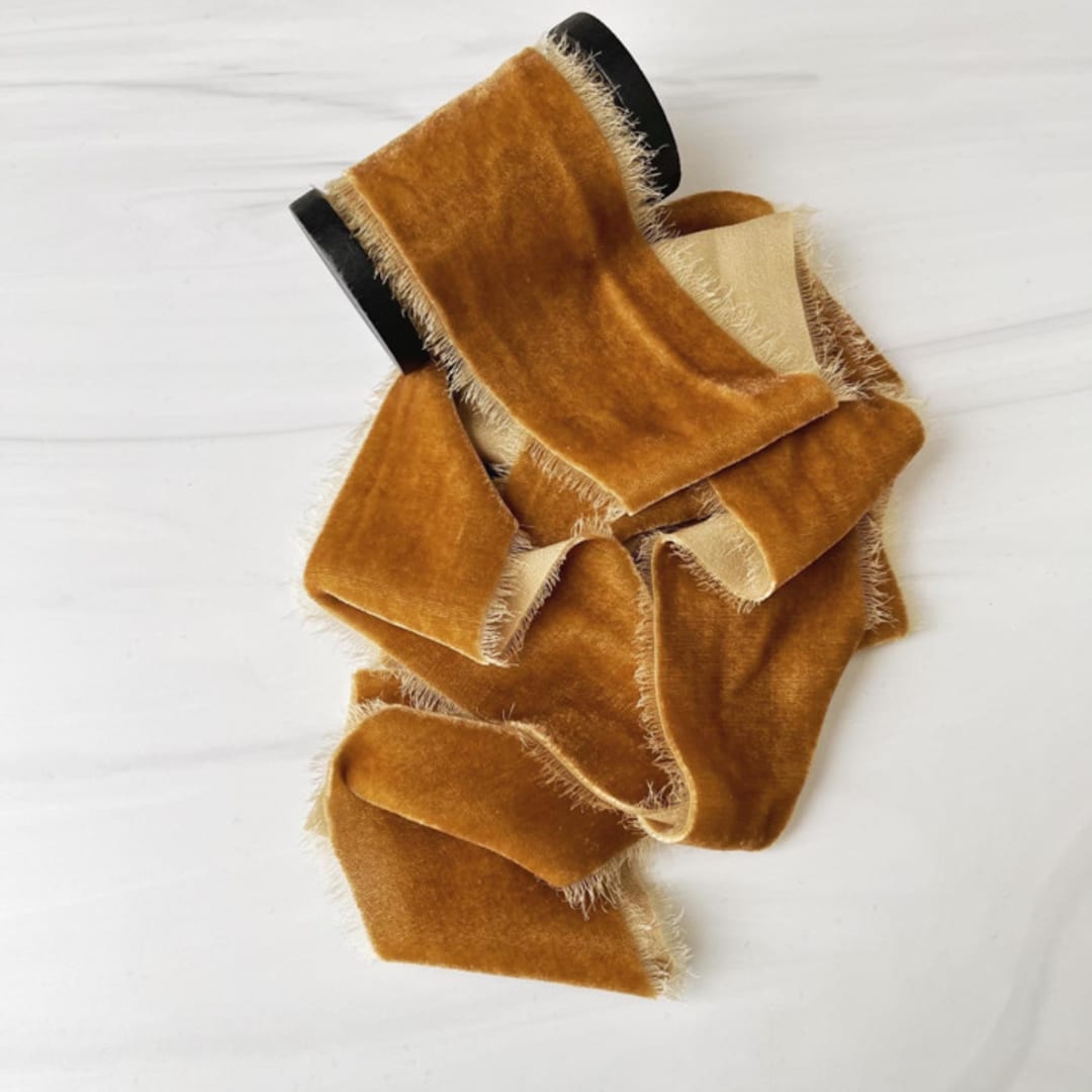 "2" Silk Velvet Ribbon - Goldenrod" - Holiday Ribbons and Bows in gold by Honey Silks Co