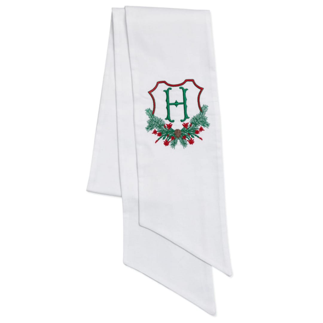 Embroidered Christmas Wreath Sash with Cactus Crest and Personalized Single Letter Monogram