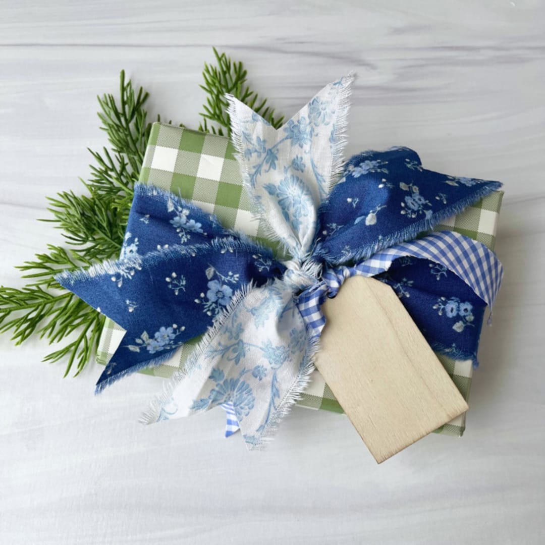 "Cottage Christmas Ribbon Set in Blue" - Holiday Ribbons and Bows in blue by Honey Silks Co
