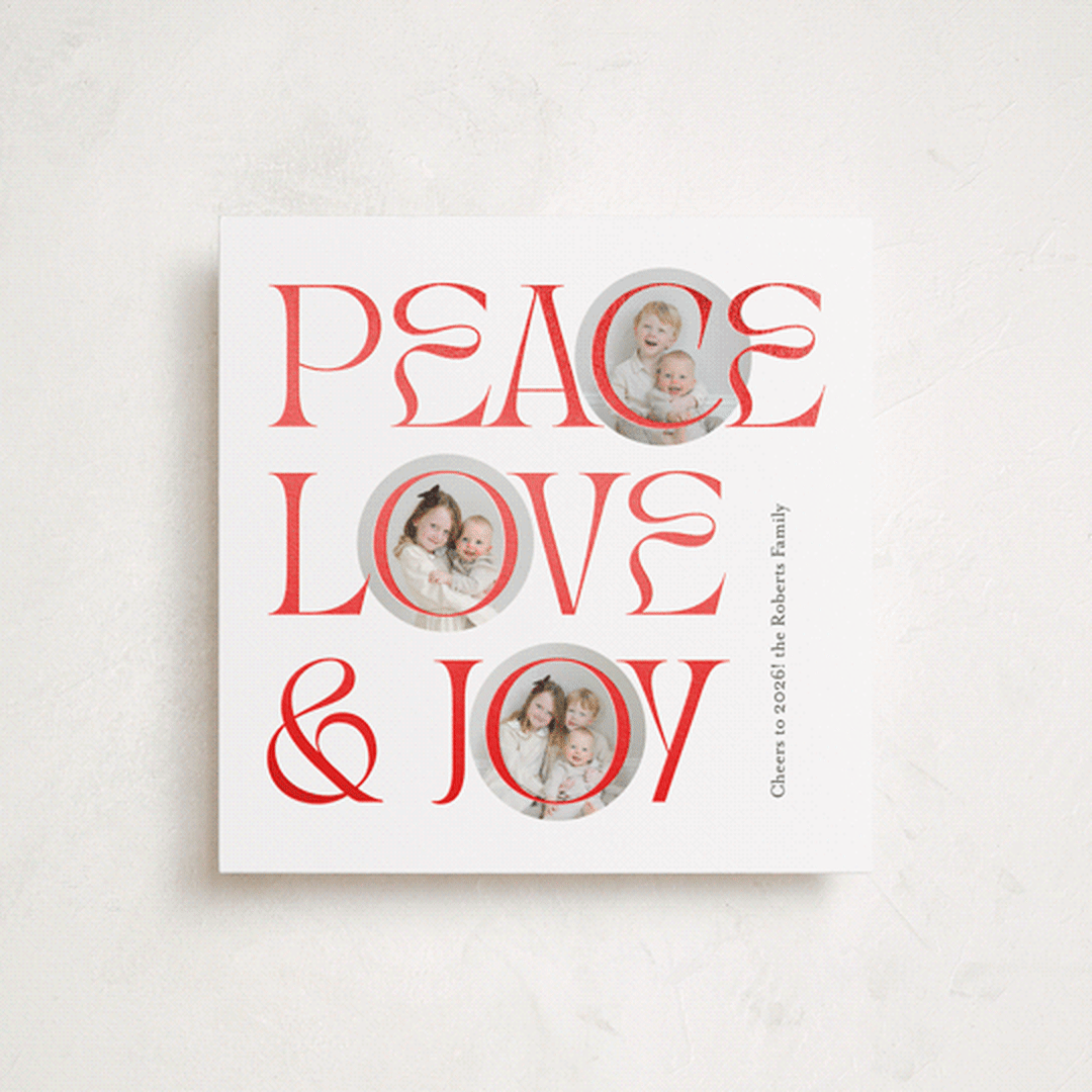 "Peace Love & Joy" - Holiday Cards in Snow by Carolyn Kach - Front