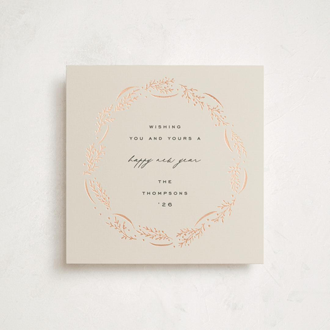 "Wrapped Wreath" - Holiday Cards in Eggnog by Amy Kross - Front