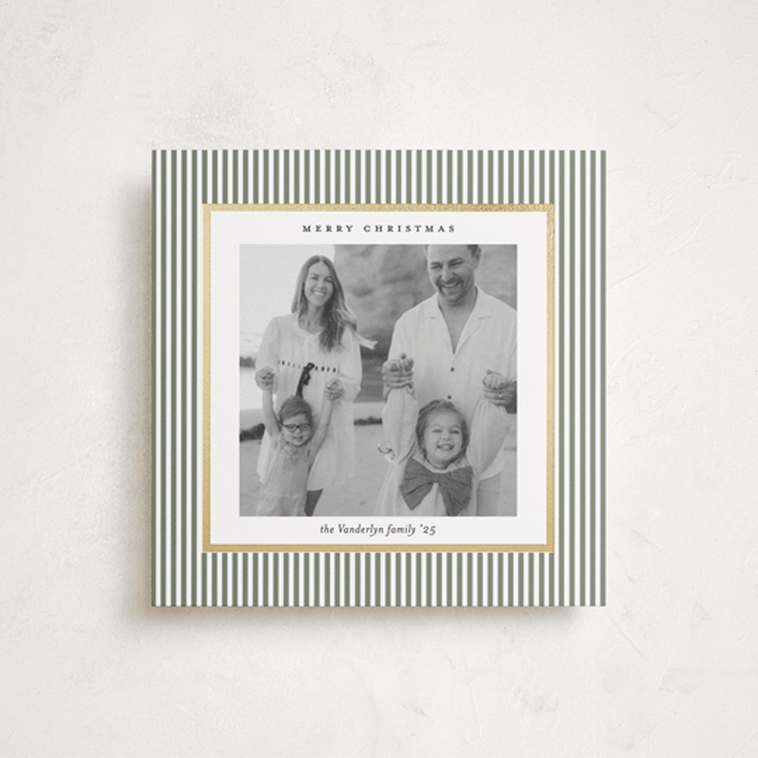 "Striped Frame" - Holiday Cards in Sage Green by Lucrecia Caporale - Front