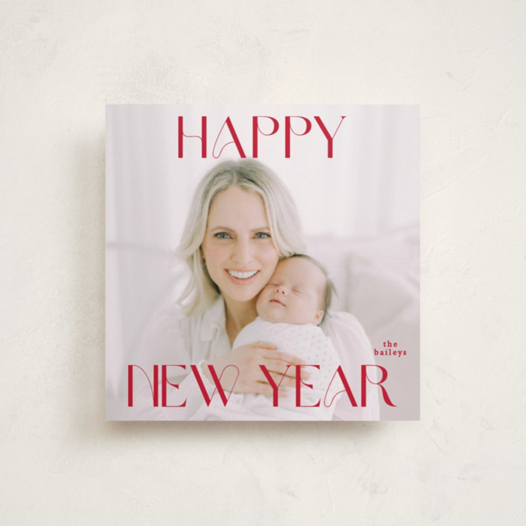 "Merry Squary" - Holiday Cards in Poinsettia by Angela Thompson - Front