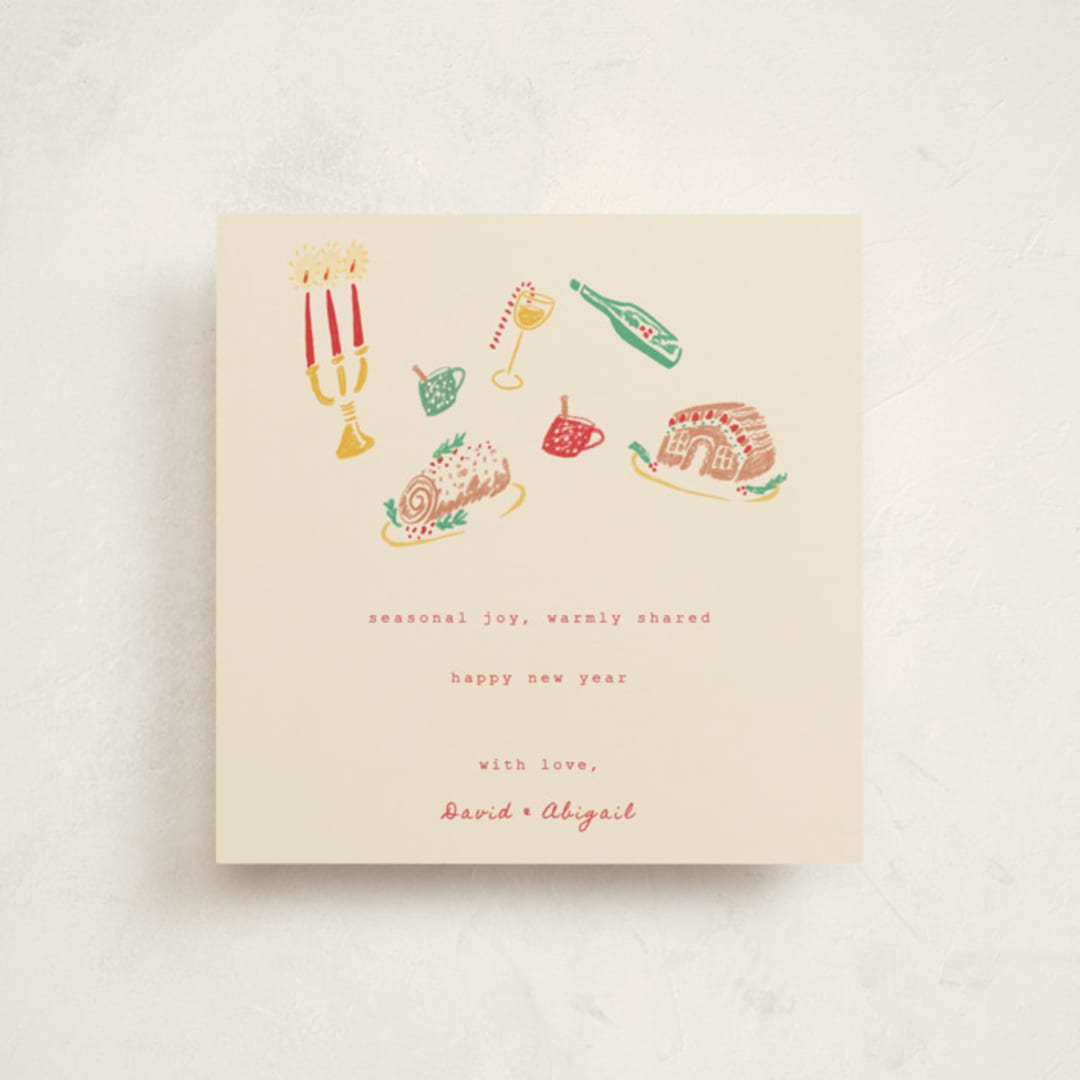 "Seasonal Joy" - Holiday Cards in Champagne by Sarah Rosenthal - Front