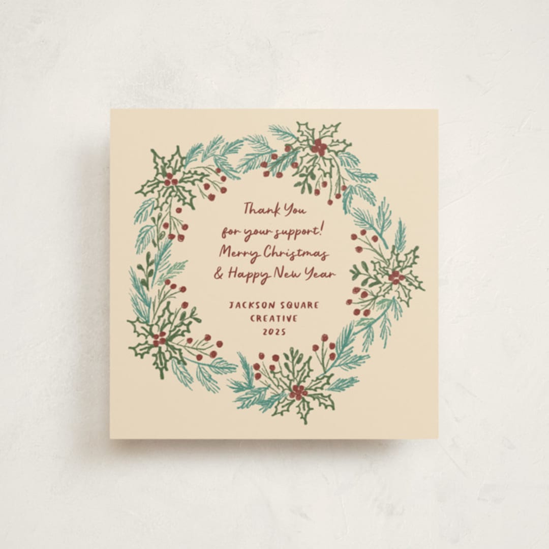 "sketched wreath" - Holiday Cards in Buttercream by Kanika Mathur - Front