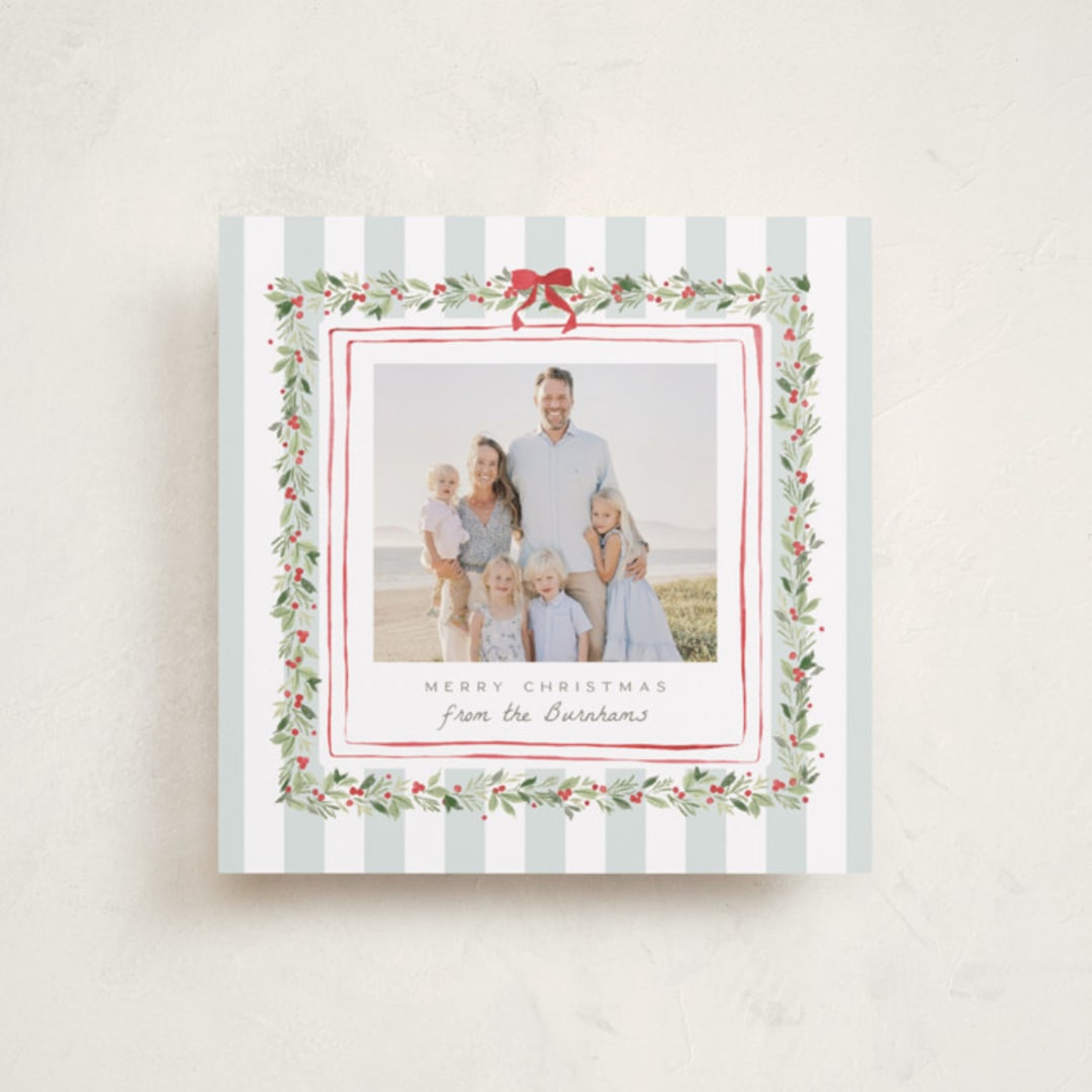 "Coastal Garland" - Holiday Cards in Winter Mint by Everett Paper Goods - Front