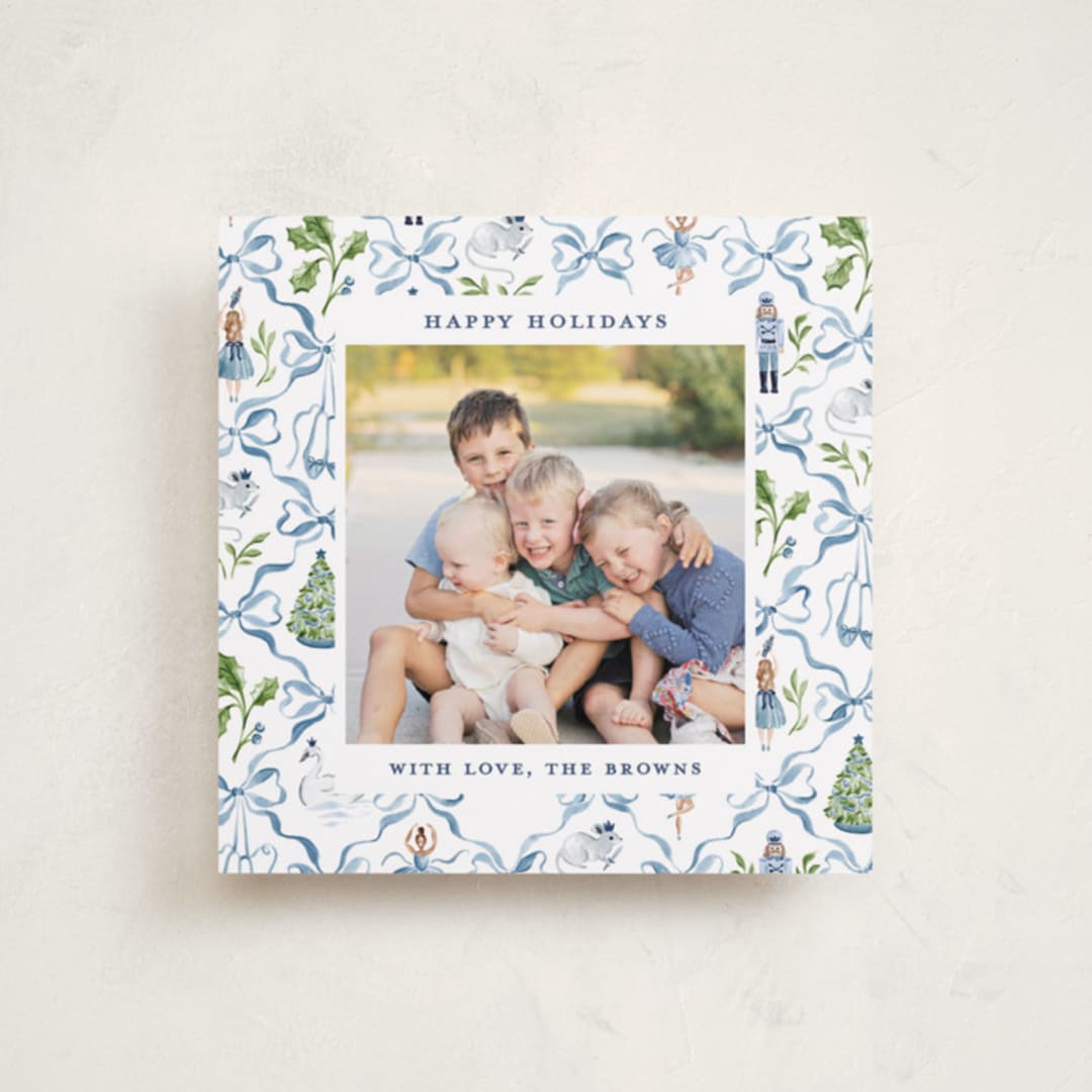 "Nutcracker ribbons" - Holiday Cards in Blue Ribbon by Sarah Knight - Front