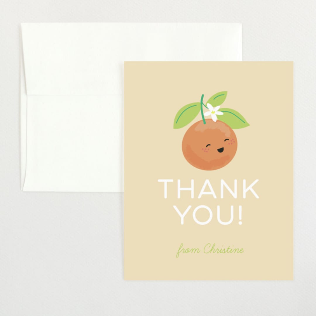 "Little Cutie" - Baby Shower Thank You Cards in Citrus by Itsy Belle Studio - Front