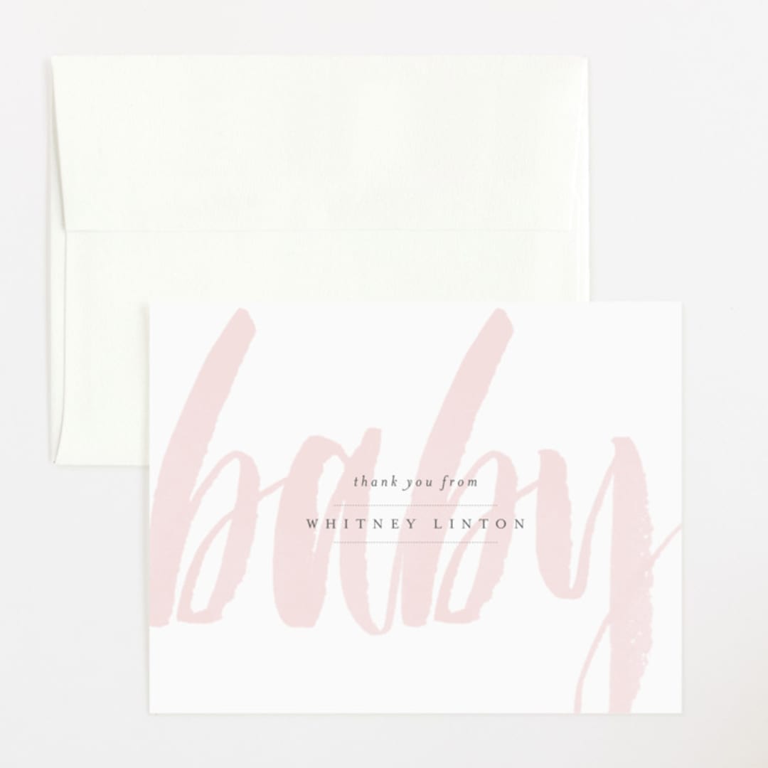 "Whisper" - Baby Shower Thank You Cards in Blush by Sara Hicks Malone - Front