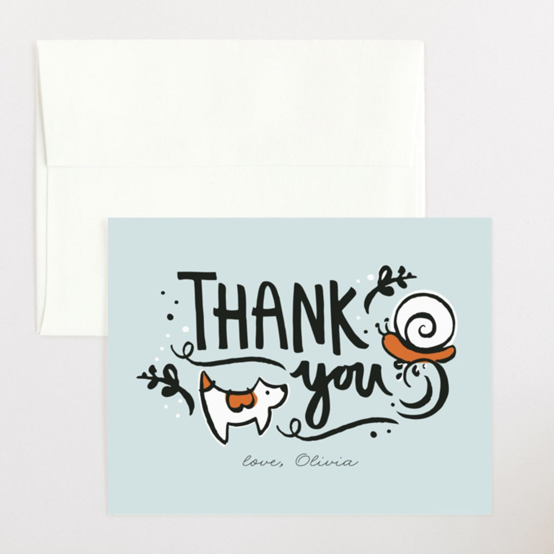 "Frogs and Snails" - Baby Shower Thank You Cards in Sky by JeAnna Casper - Front