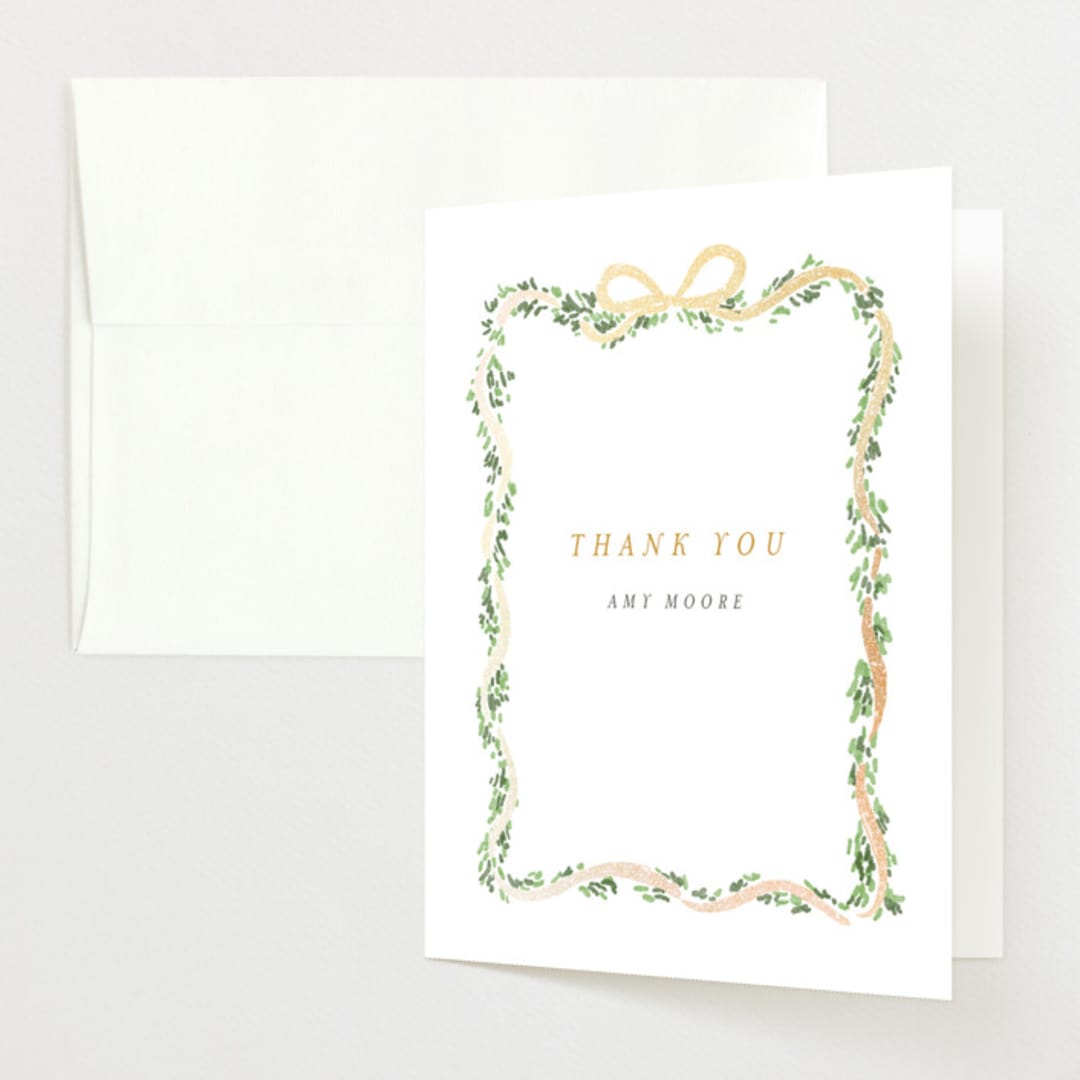 "Ribbonly Frame" - Baby Shower Thank You Cards in Butter by Itsy Belle Studio - Front