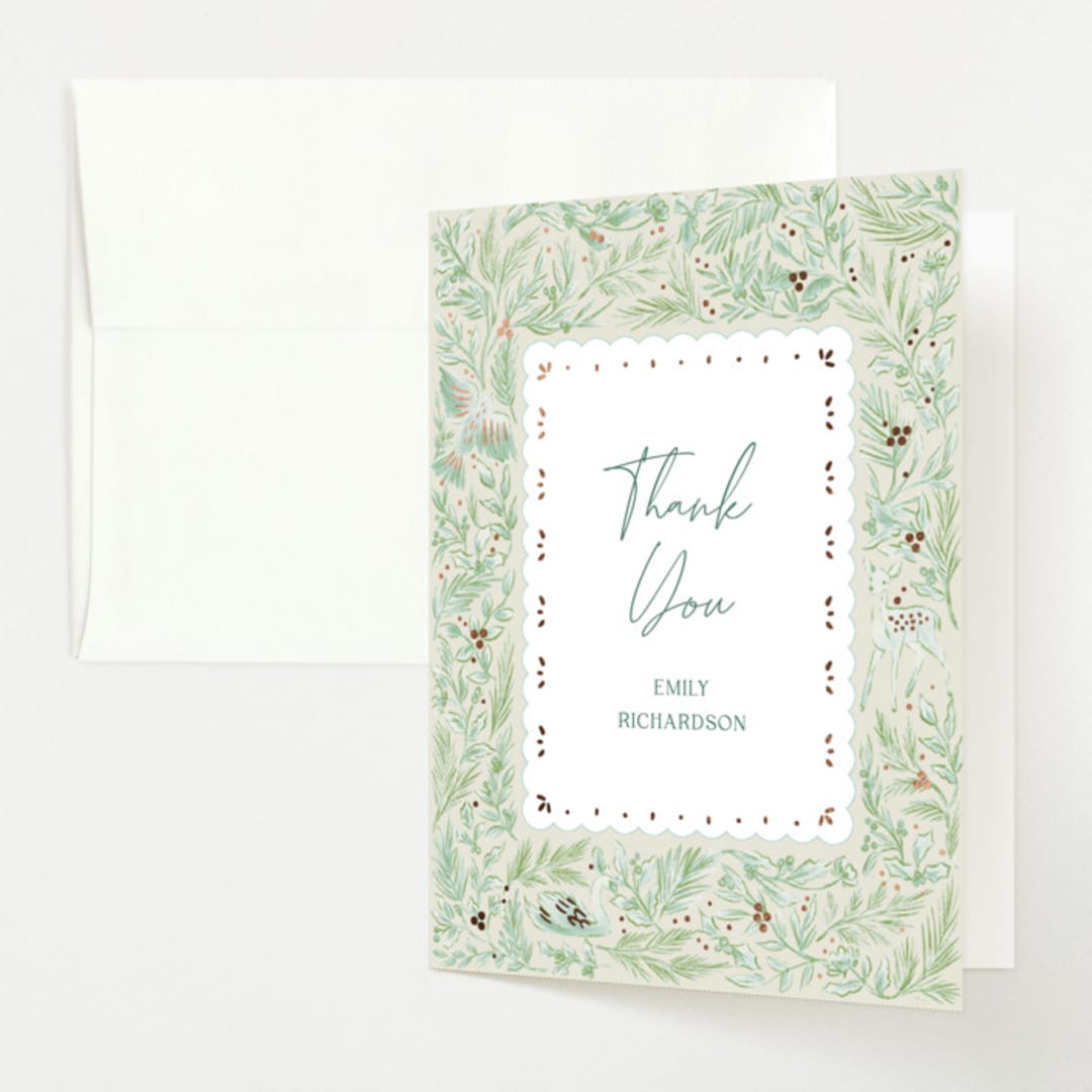 "Winter Cottage" - Baby Shower Thank You Cards in Mint by Elly - Front