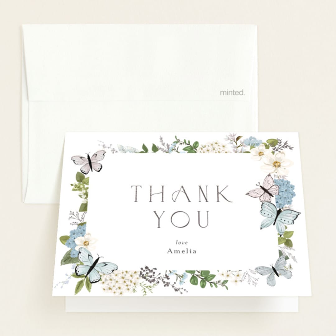 "Garden Love" - Baby Shower Thank You Cards in Periwinkle by Susan Moyal - Front