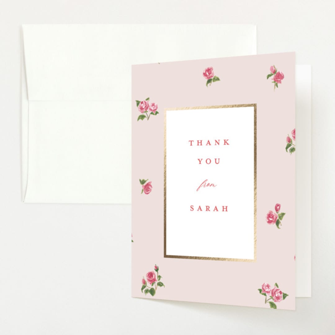 "Romantic Roses" - Baby Shower Thank You Cards in Blush by Teju Reval - Front
