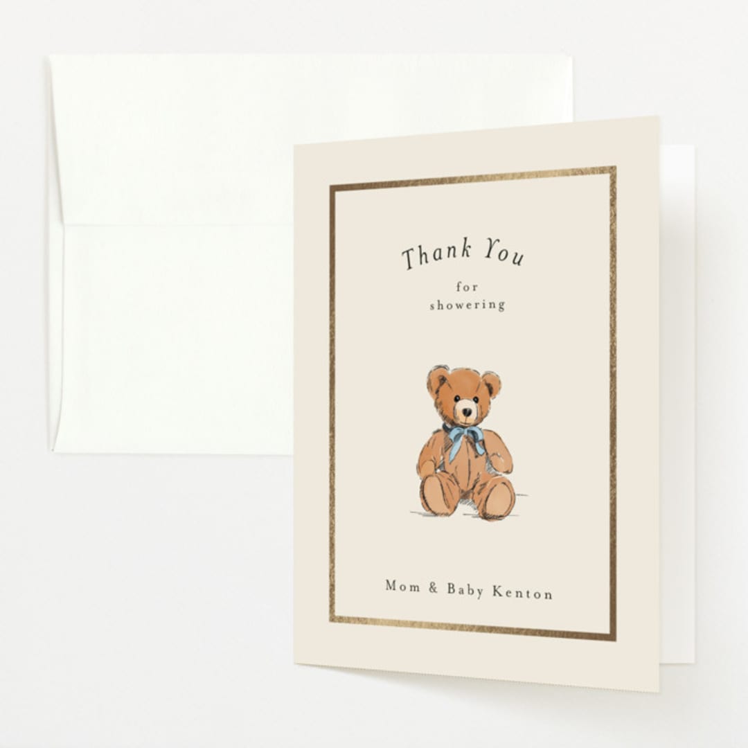 "Antique Teddy Bear" - Baby Shower Thank You Cards in Frost by Becky Nimoy - Front