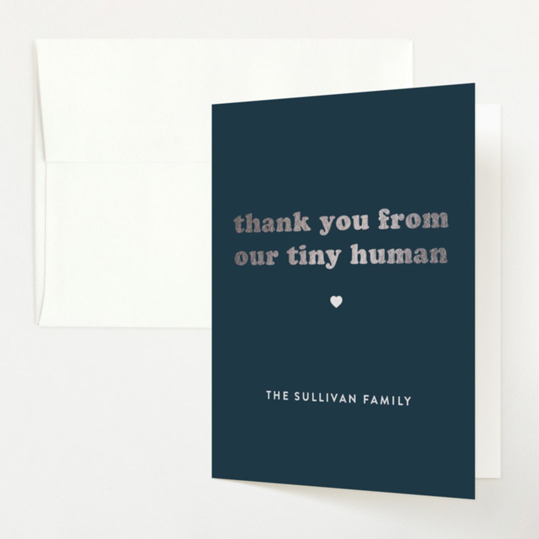 "Tiny Human" - Baby Shower Thank You Cards in Whale by Corinne Malesic - Front