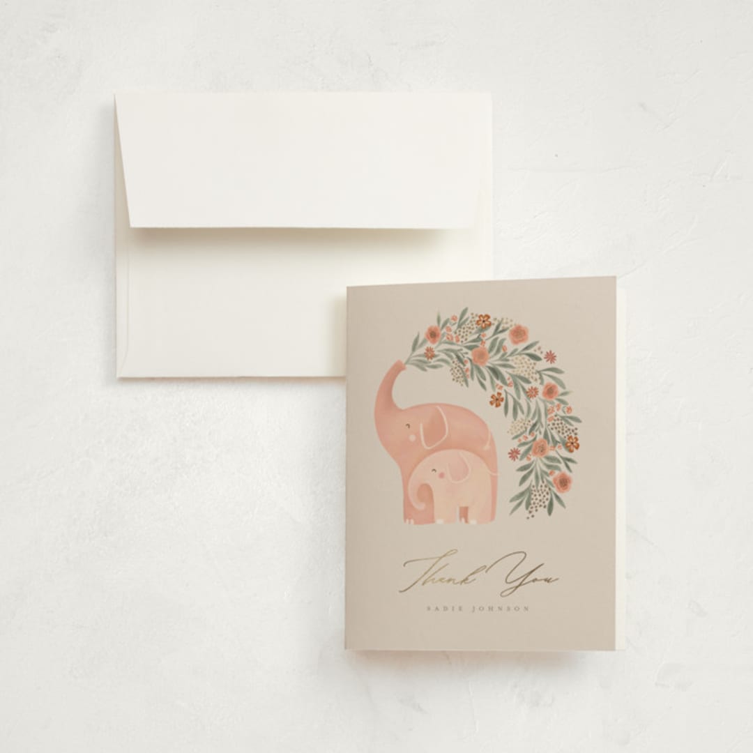 "Elephant Garden" - Baby Shower Thank You Cards in Snapdragon by Joanna Griffin - Front