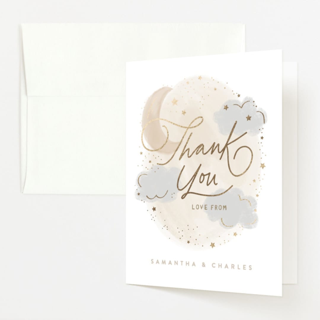 "Moon and stars" - Baby Shower Thank You Cards in Latte by Creo Study - Front