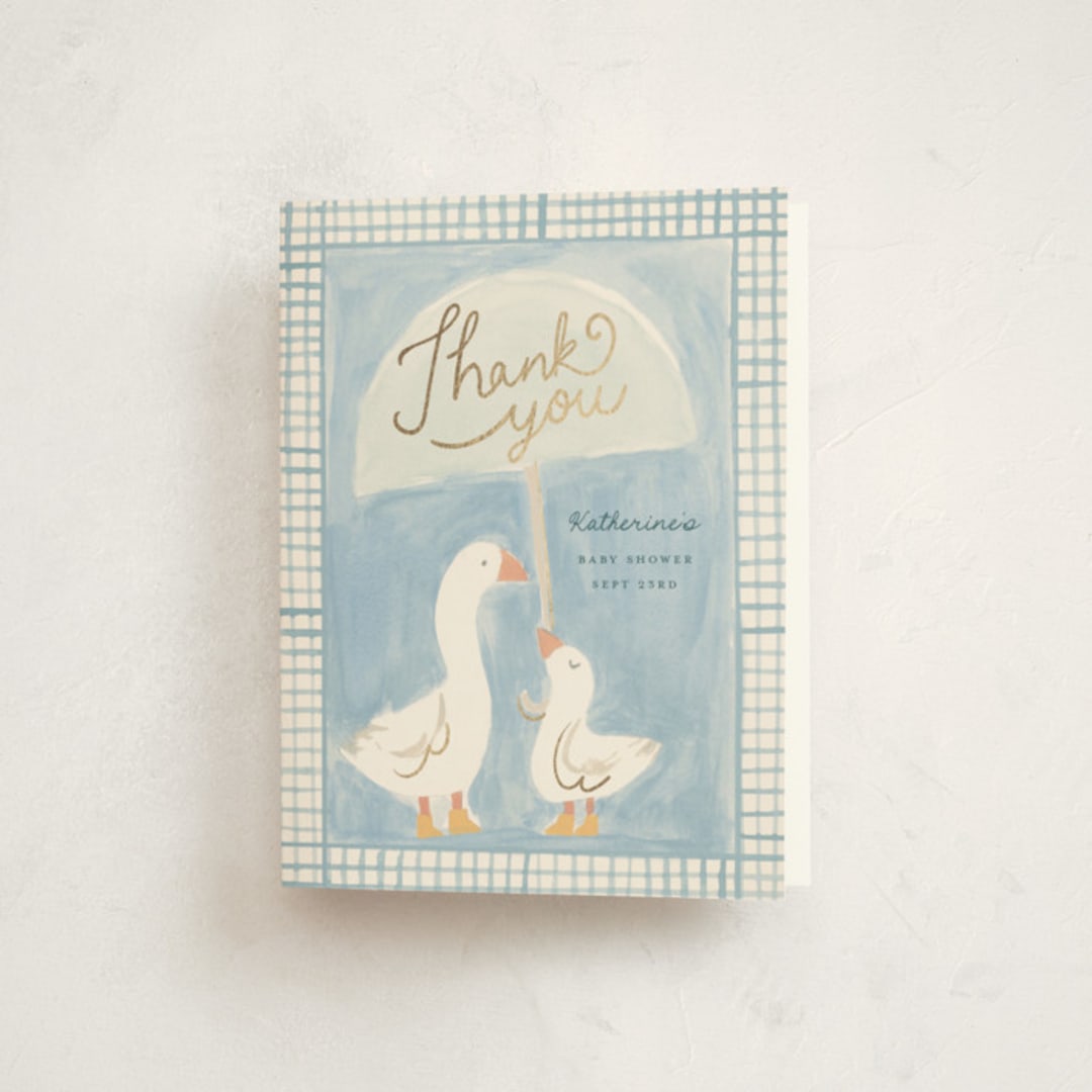 "Little Goose" - Baby Shower Thank You Cards in Raindrop by Teju Reval - Front