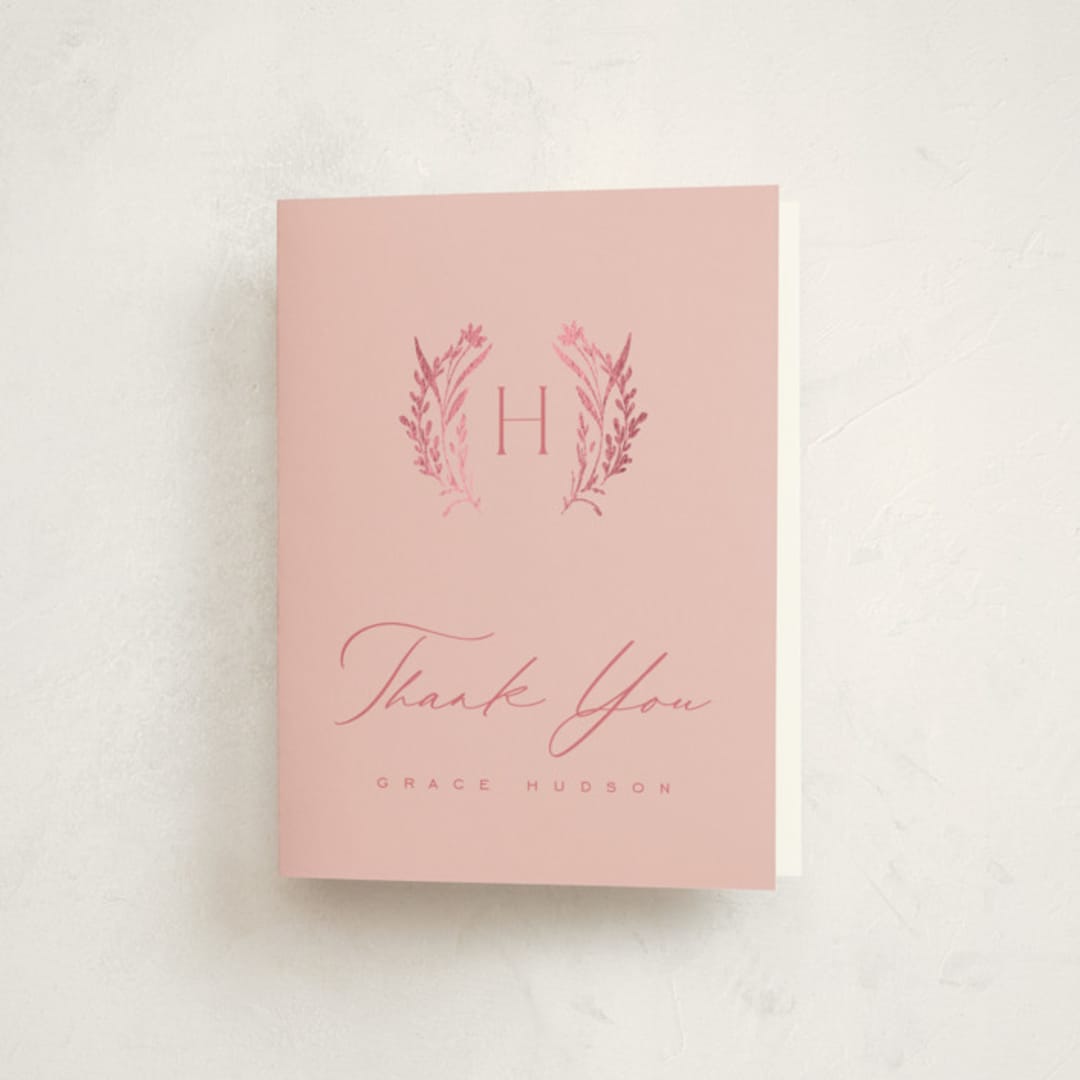 "Wildflower" - Baby Shower Thank You Cards in Rose by Leah Bisch - Front
