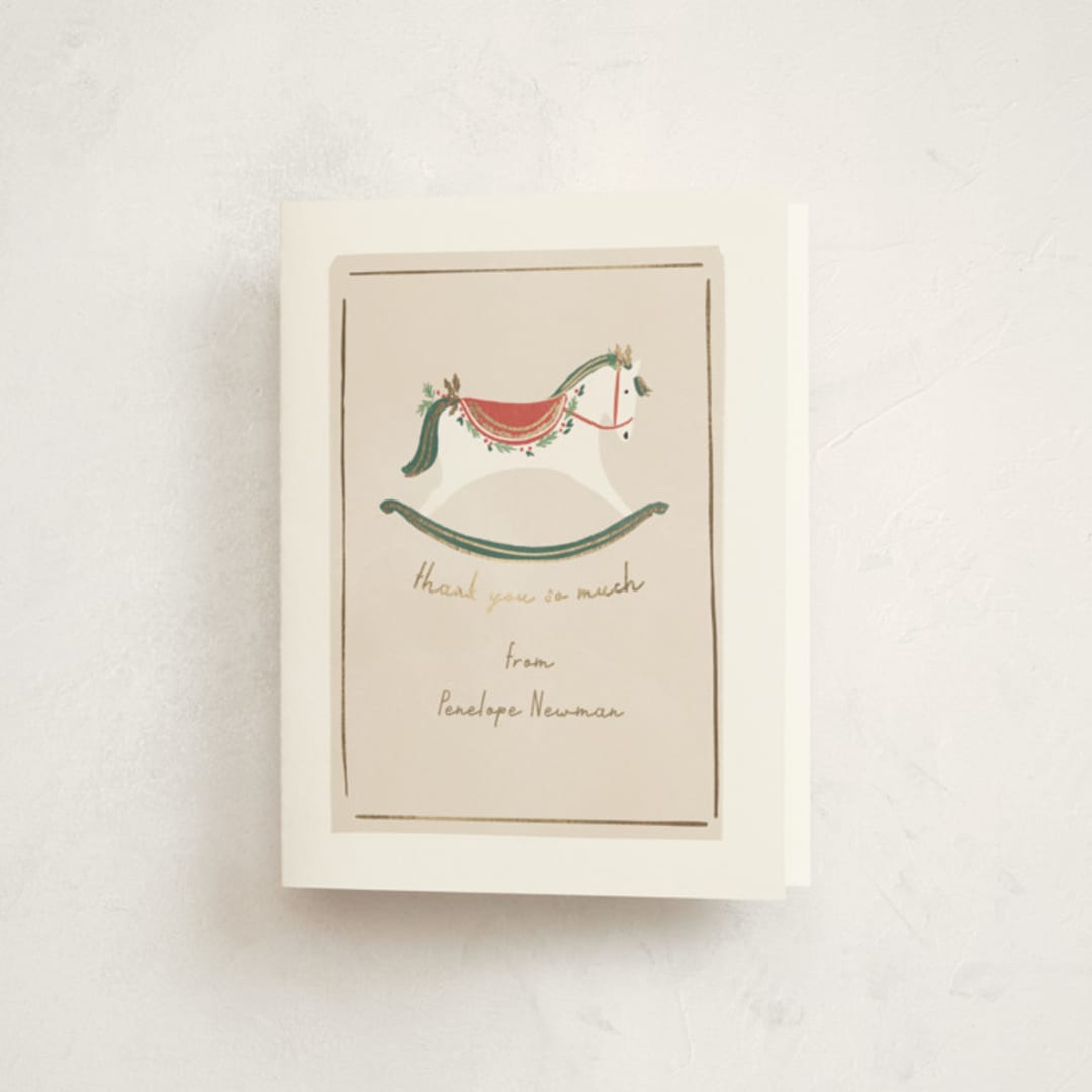 "festive rocking horse" - Baby Shower Thank You Cards in Eggnog by Rebecca Durflinger - Front