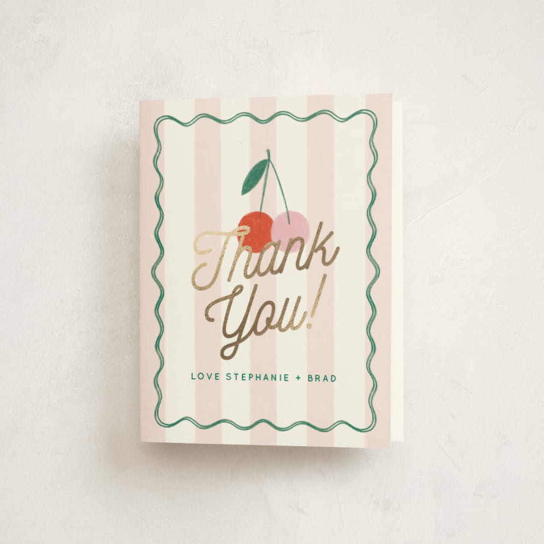"Tiny Cherry On Top" - Baby Shower Thank You Cards in Petal by Kiersten Garner - Front