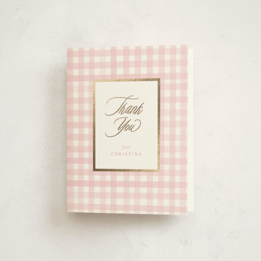 "Classic Gingham" - Baby Shower Thank You Cards in Cotton Candy by Creo Study - Front