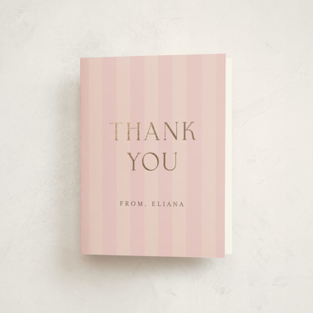 "Baby Stripes" - Baby Shower Thank You Cards in Rose by Angela Thompson - Front