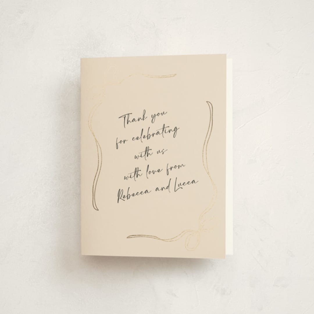 "Tied with Love" - Baby Shower Thank You Cards in Linen by Joyce Pinheiro - Front