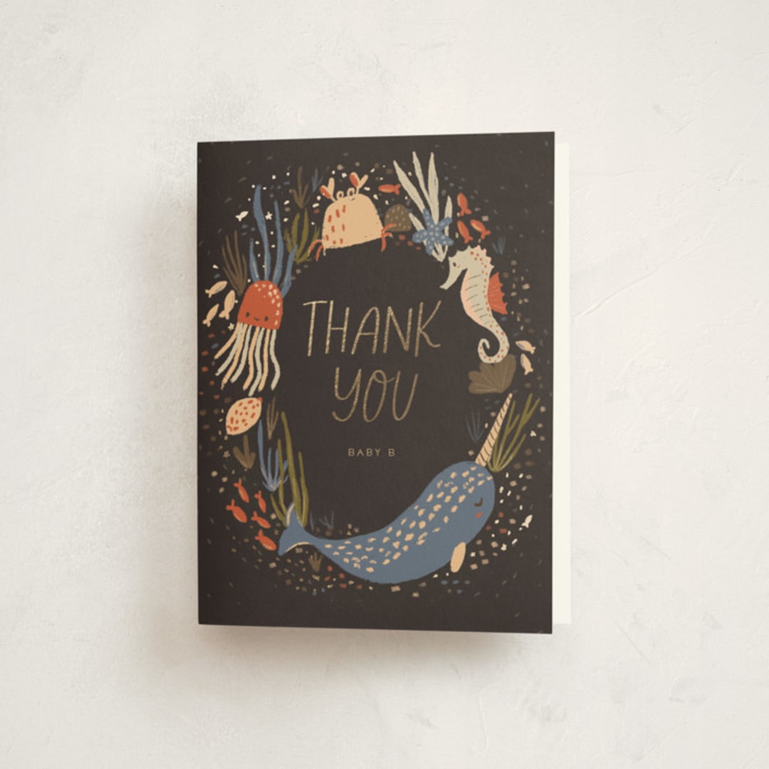 "Under The Sea" - Baby Shower Thank You Cards in Midnight Berry by Vera Lim - Front