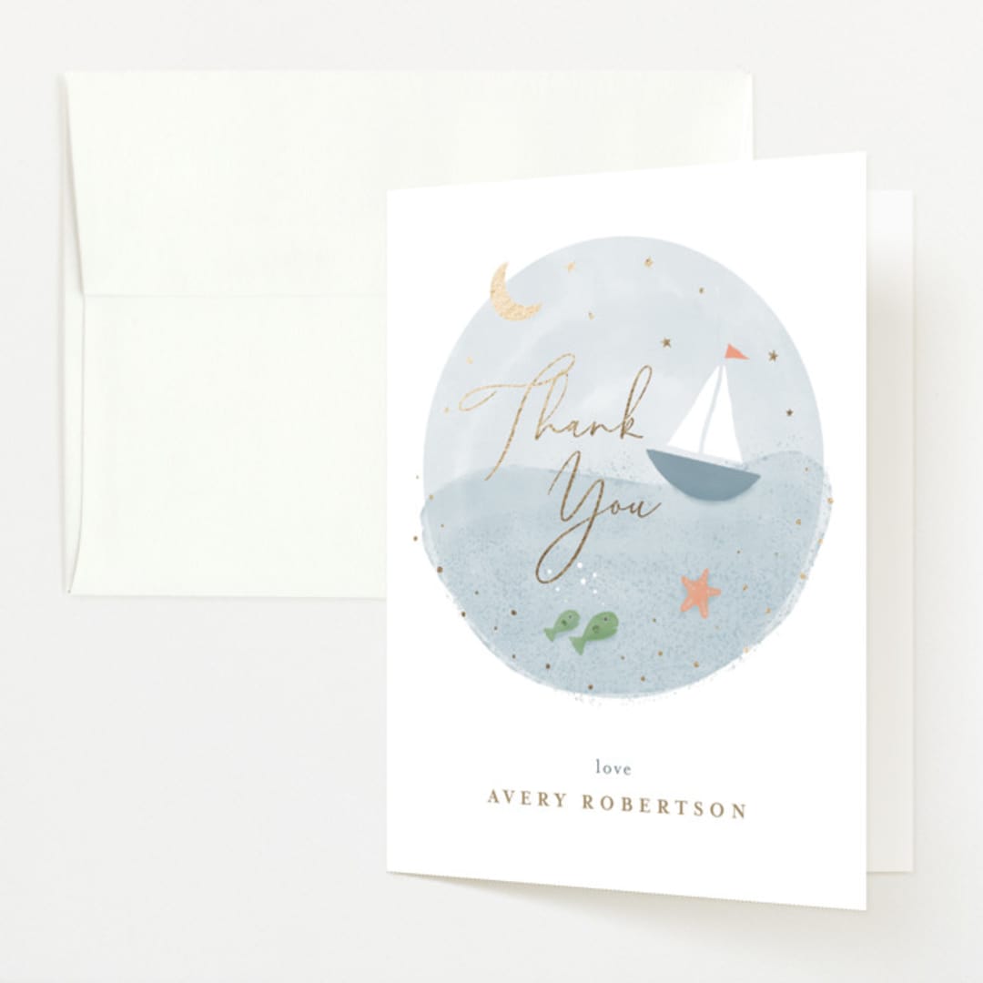 "Set Sail" - Baby Shower Thank You Cards in Pond by Jen Tips - Front