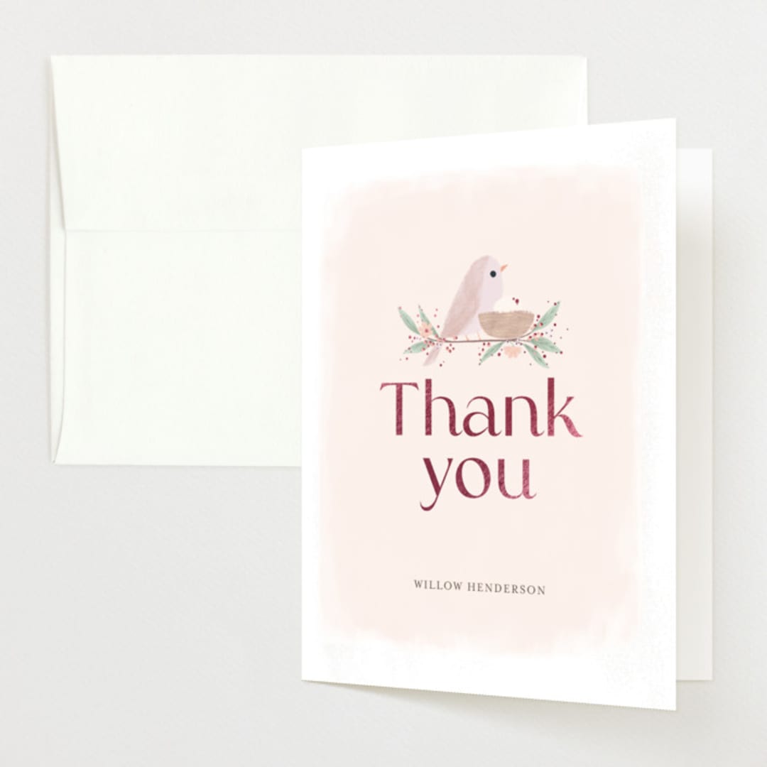 "Tweet Tweet" - Baby Shower Thank You Cards in Blush by Itsy Belle Studio - Front