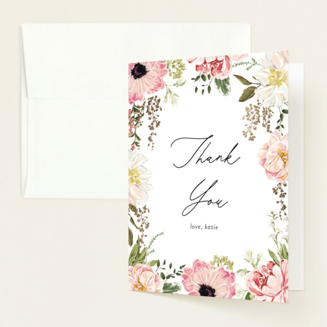 "Timeless Blooms" - Baby Shower Thank You Cards in Peony by Susan Moyal - Front