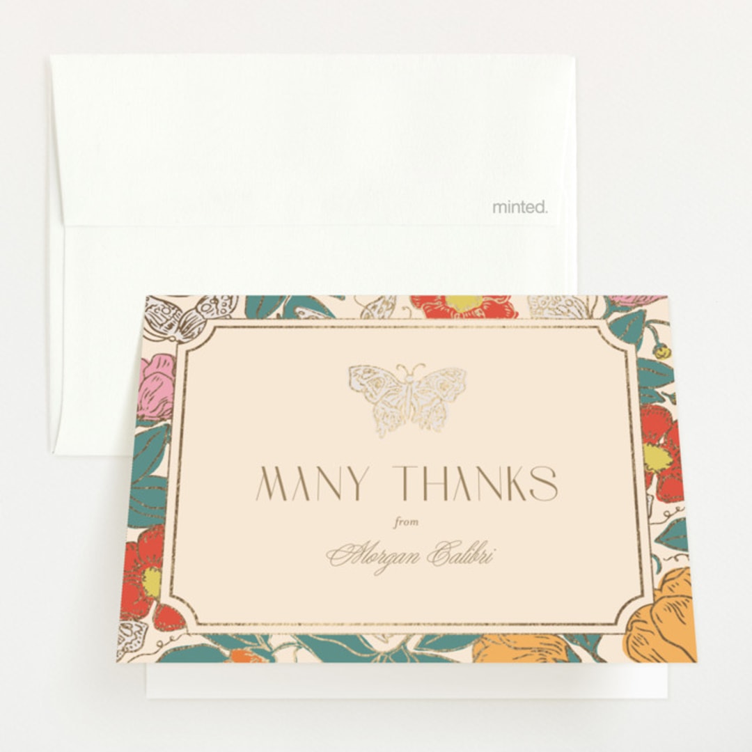 "Gilded Butterfly Garden" - Baby Shower Thank You Cards in Ivory by Simona Camp - Front
