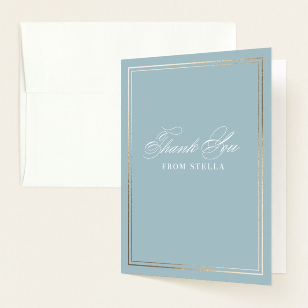 "Polished" - Baby Shower Thank You Cards in Powder Blue by Jennifer Postorino - Front