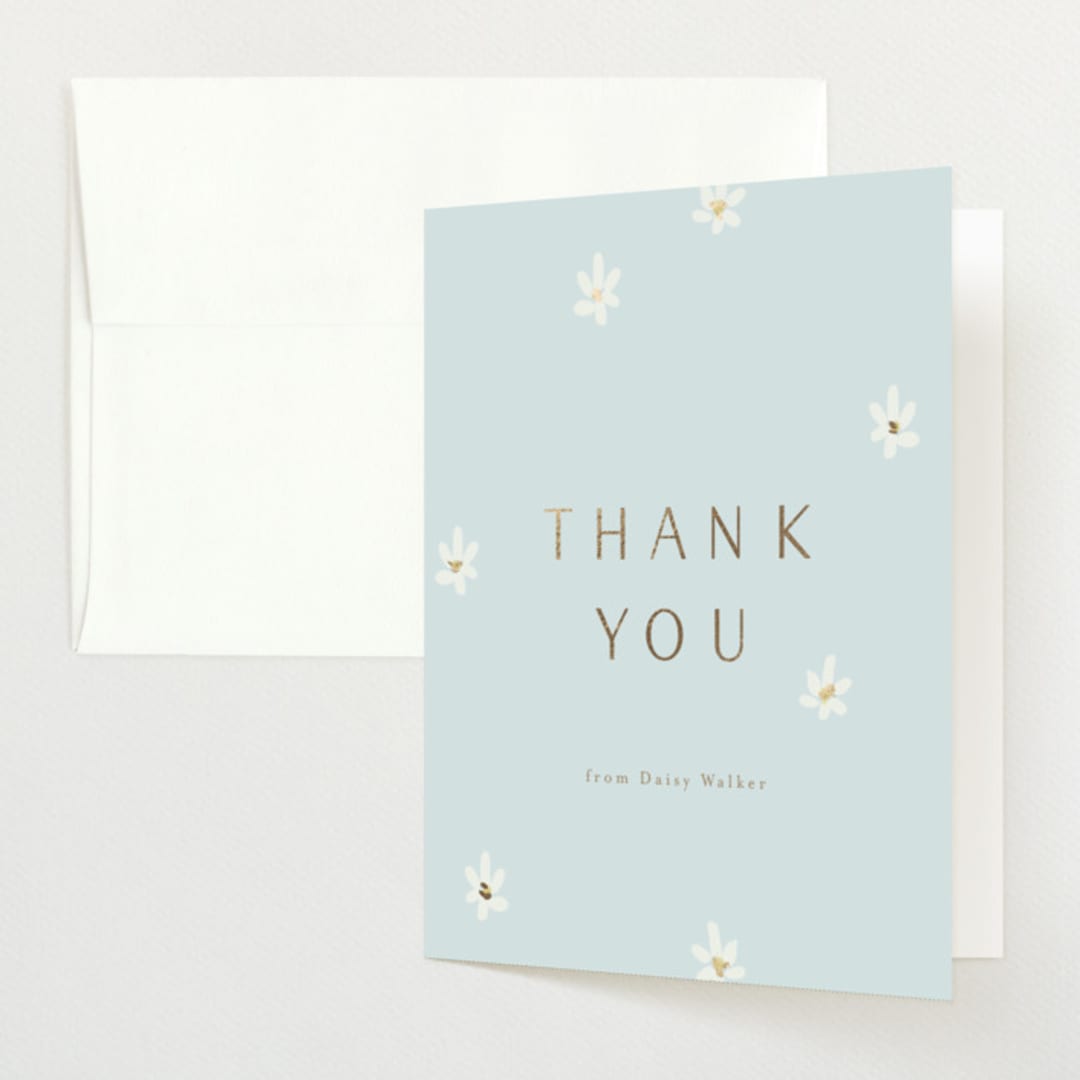 "Daisies" - Baby Shower Thank You Cards in Baby Blue by Ani Somi - Front