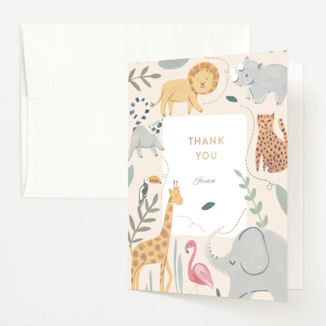 "Safari Dreams" - Baby Shower Thank You Cards in Sunshine by Teju Reval - Front