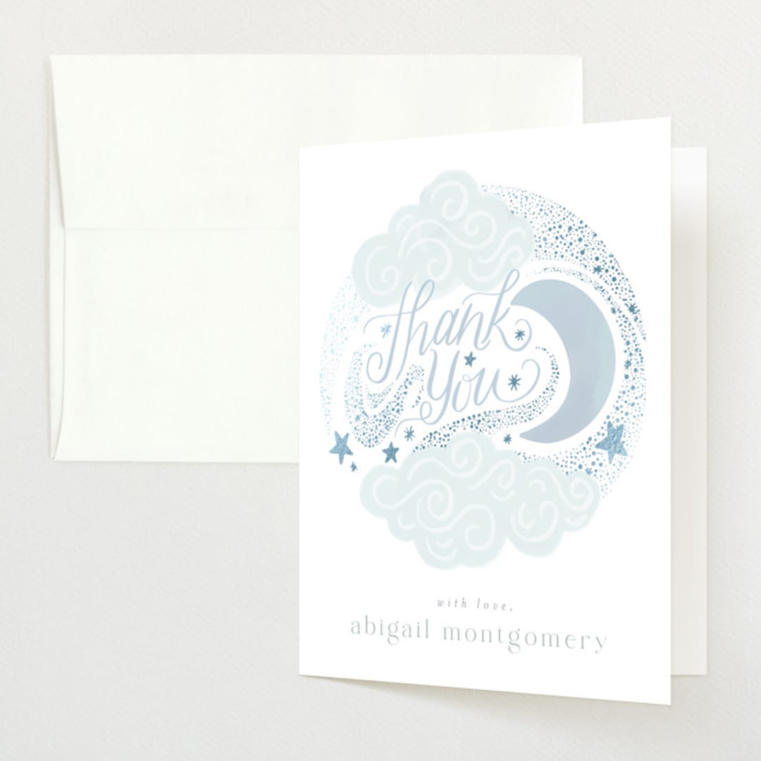 "Over the Moon" - Baby Shower Thank You Cards in Celestial by Joanna Griffin - Front