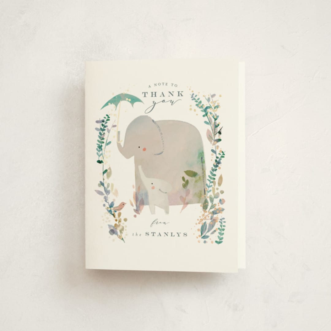 "Elephant Shower" - Baby Shower Thank You Cards in Forest by Lori Wemple - Front