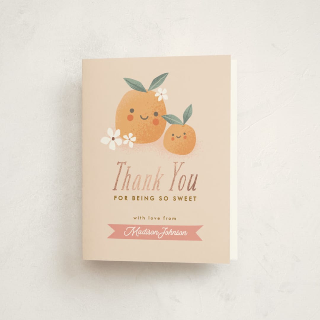 "little cutie oranges" - Baby Shower Thank You Cards in Peach by Karidy Walker - Front