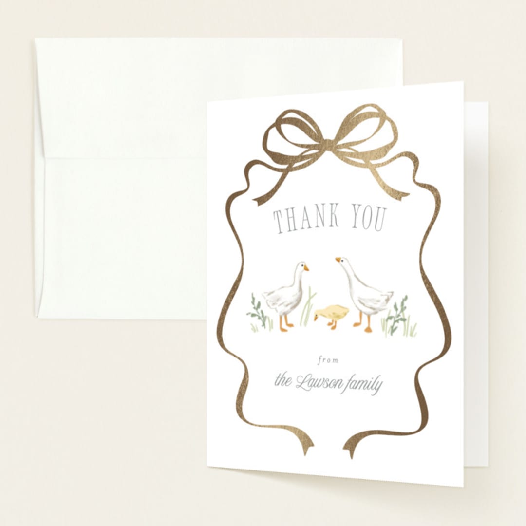 "Storybook Geese" - Baby Shower Thank You Cards in Mint by Everett Paper Goods - Front