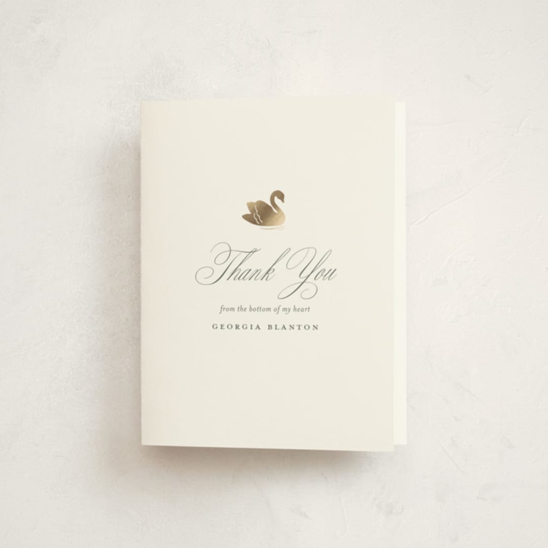 "Swan Shower" - Baby Shower Thank You Cards in Charcoal by Megan Davis - Front