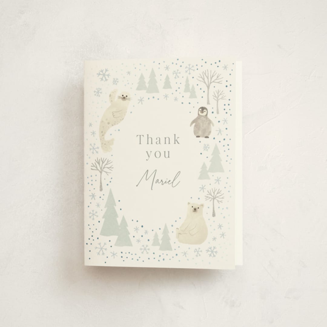 "Arctic friends" - Baby Shower Thank You Cards in Seafoam by Jennifer Wick - Front