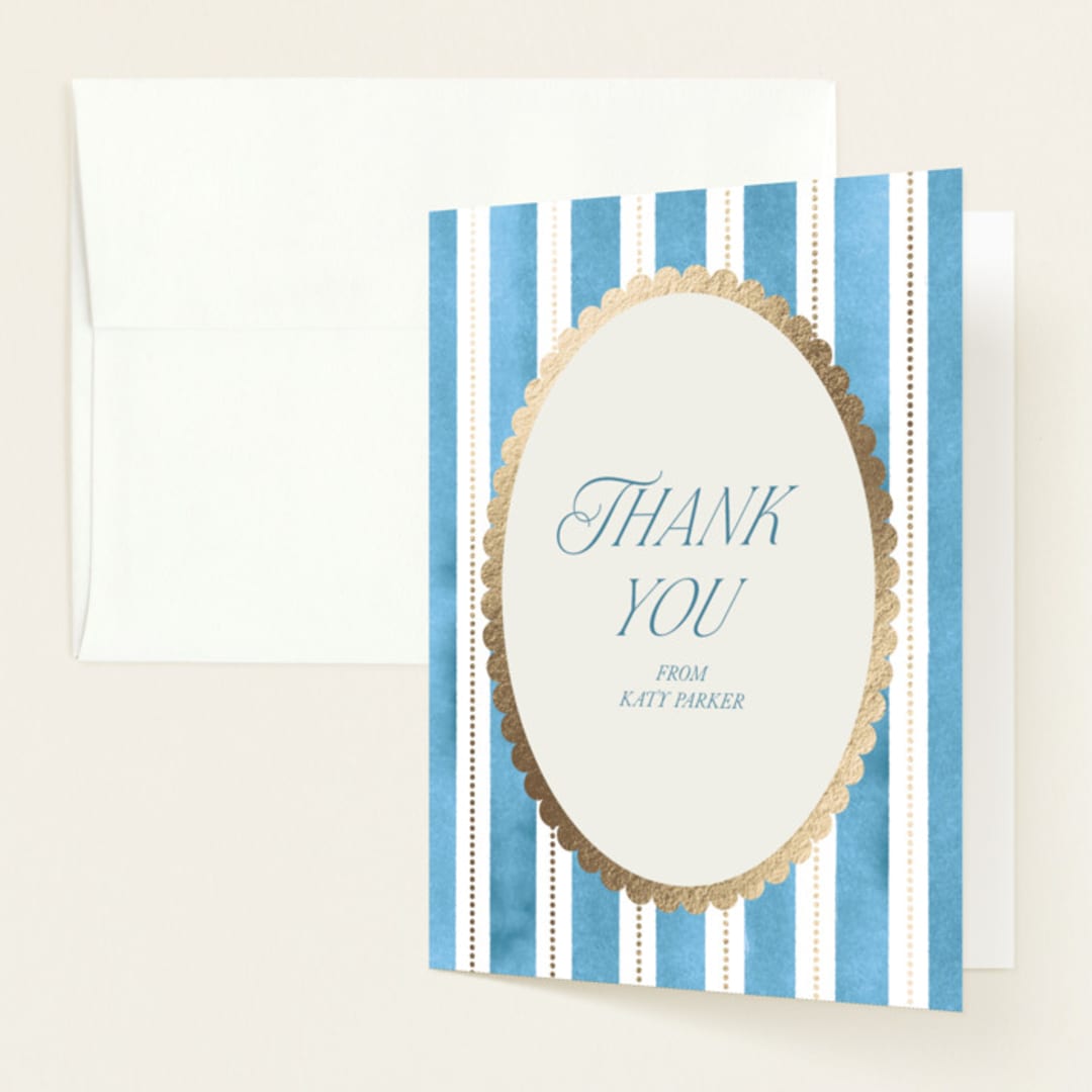 "Knightsbridge" - Baby Shower Thank You Cards in Sky by Jackie Crawford - Front