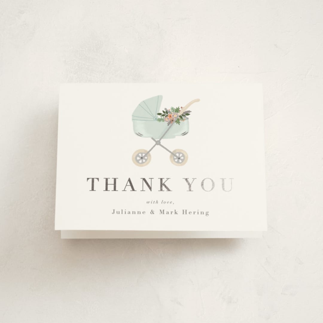 "Love and Flowers" - Baby Shower Thank You Cards in Mint by Juliana Zimmermann - Front