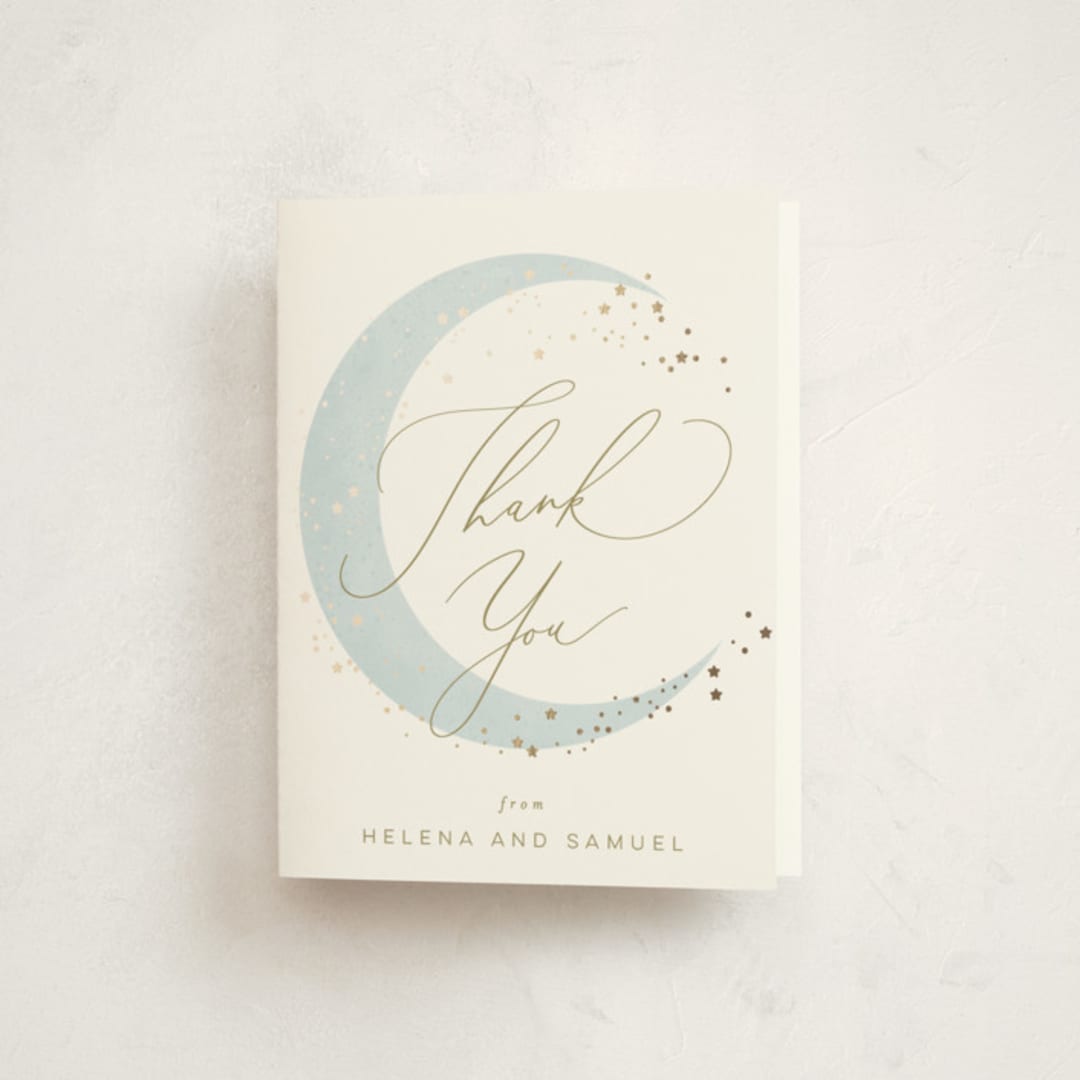 "Simple Moon" - Baby Shower Thank You Cards in Mist by Everett Paper Goods - Front