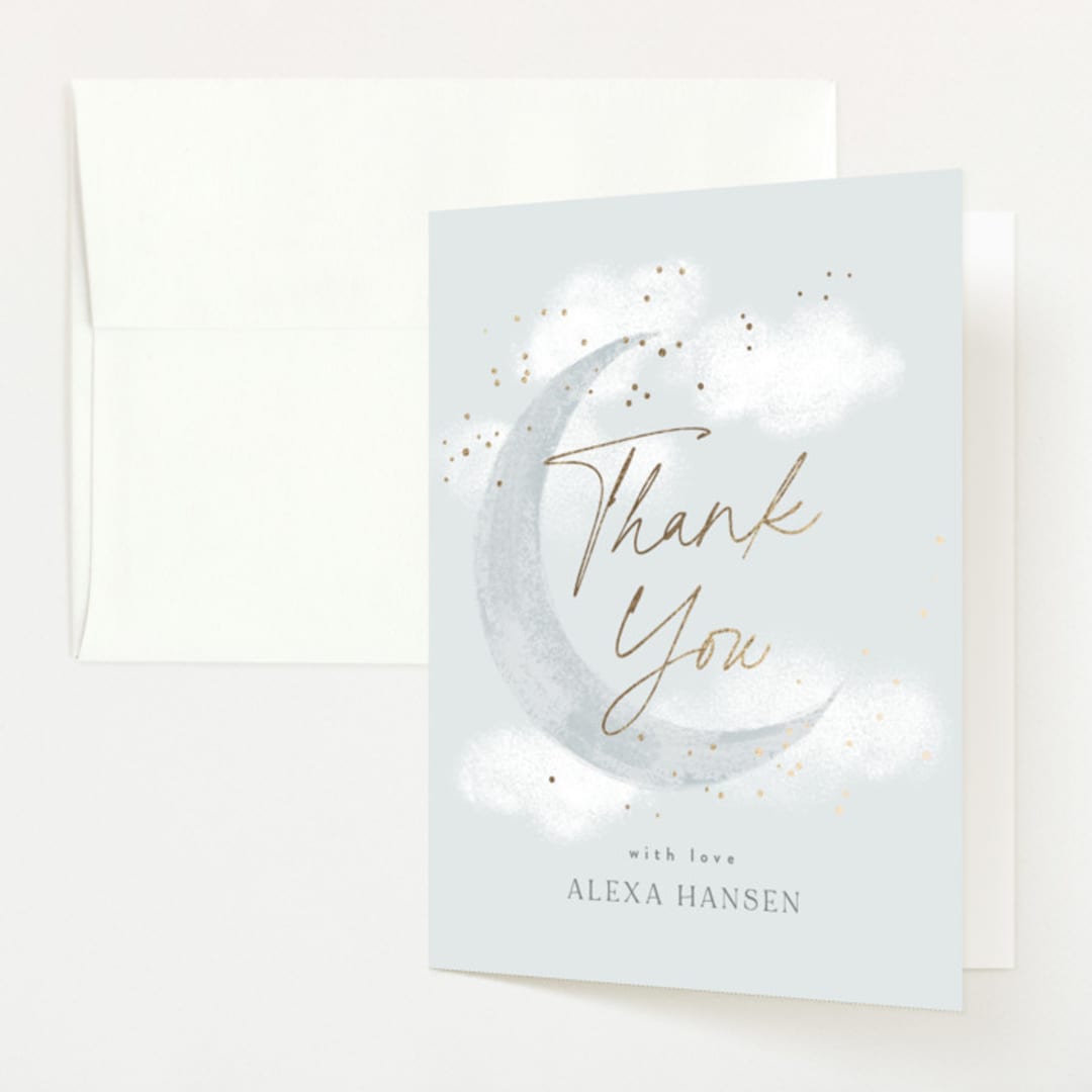 "Moondust" - Baby Shower Thank You Cards in Cloud by Everett Paper Goods - Front