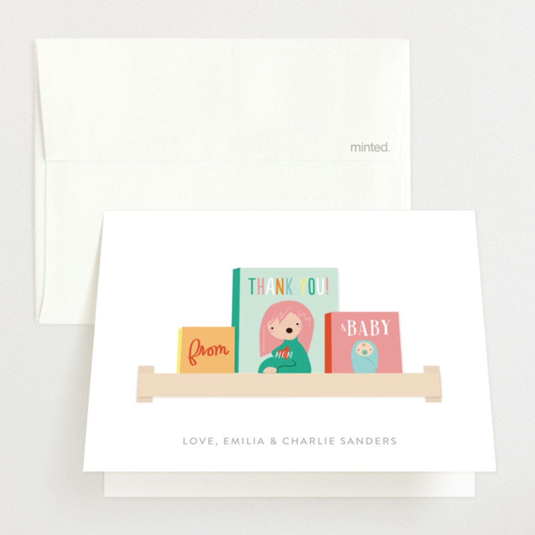 "Modern Book Shelf" - Baby Shower Thank You Cards in Brights by Itsy Belle Studio - Front